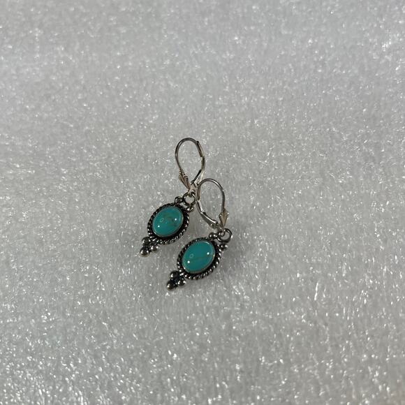 Sterling Silver Oval Turquoise Timeless New Deadstock Earrings - Picture 4 of 15
